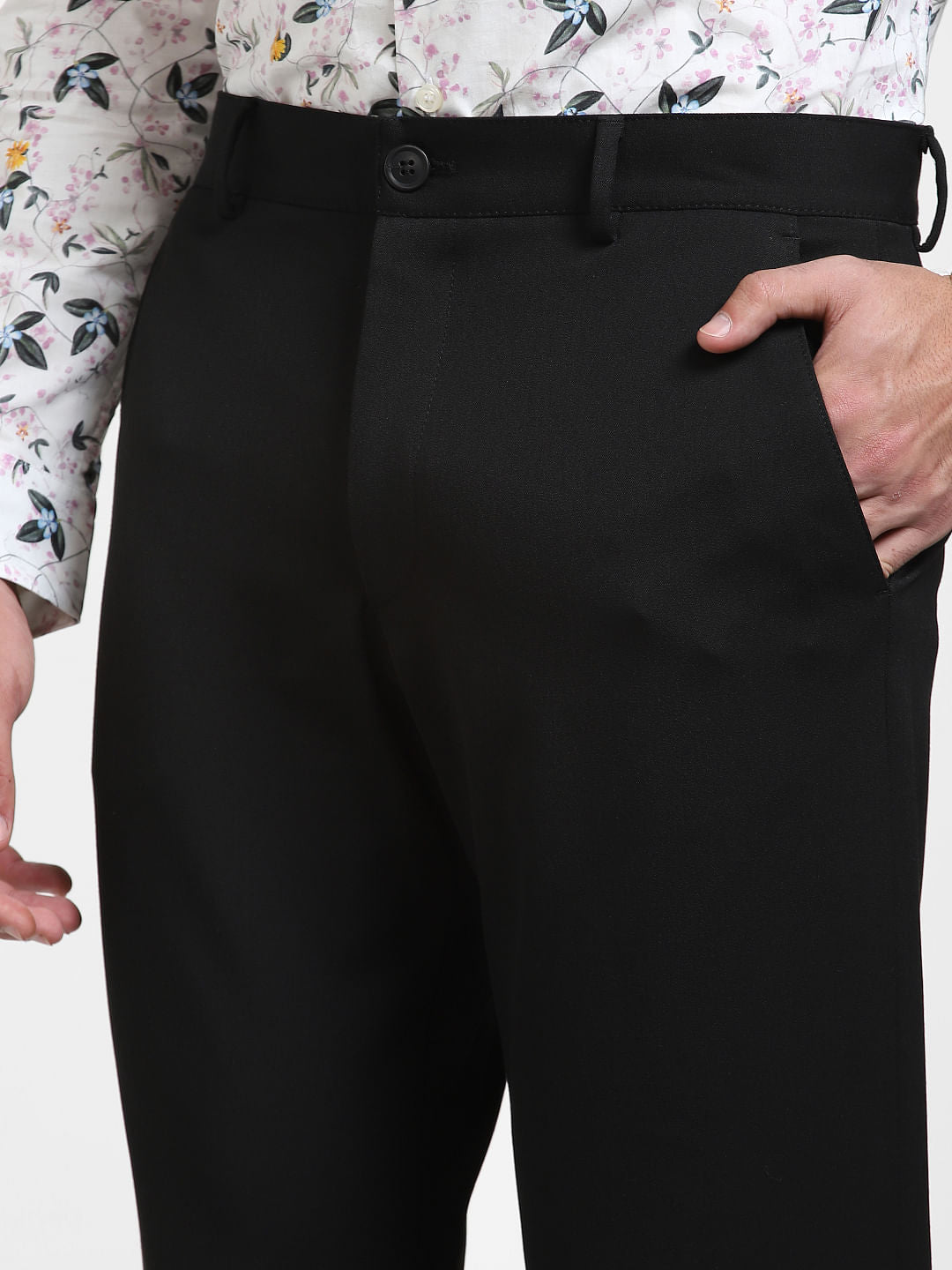 Black Mid Rise Slim Fit Formal Pants