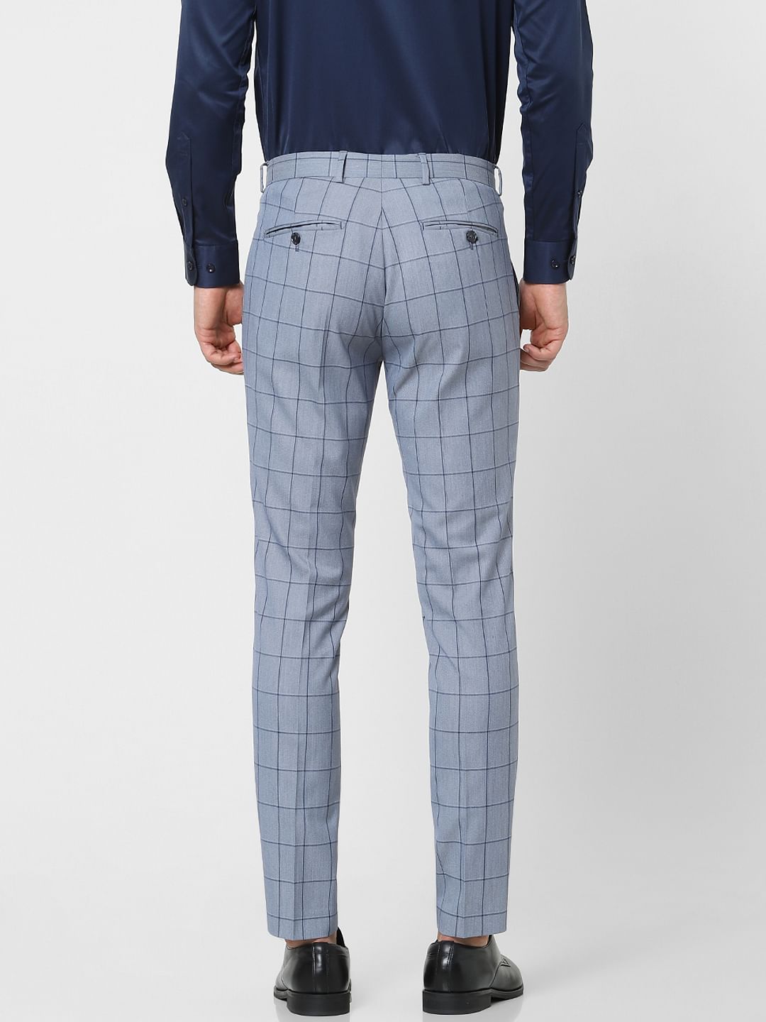 Light Blue Check Slim Fit Suit Trousers