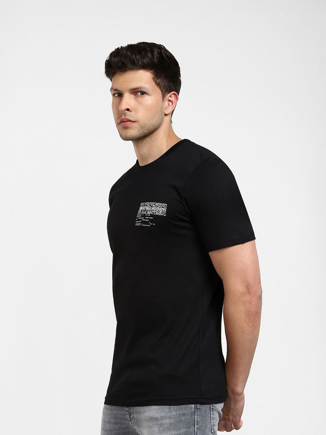Black Printed Crew Neck T-shirt