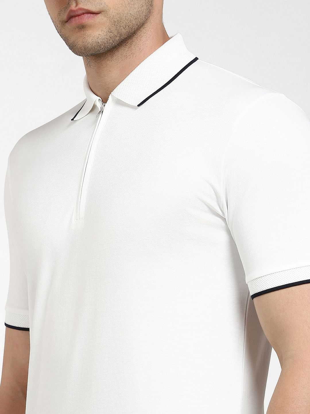 White Zip-Up Polo Neck T-shirt