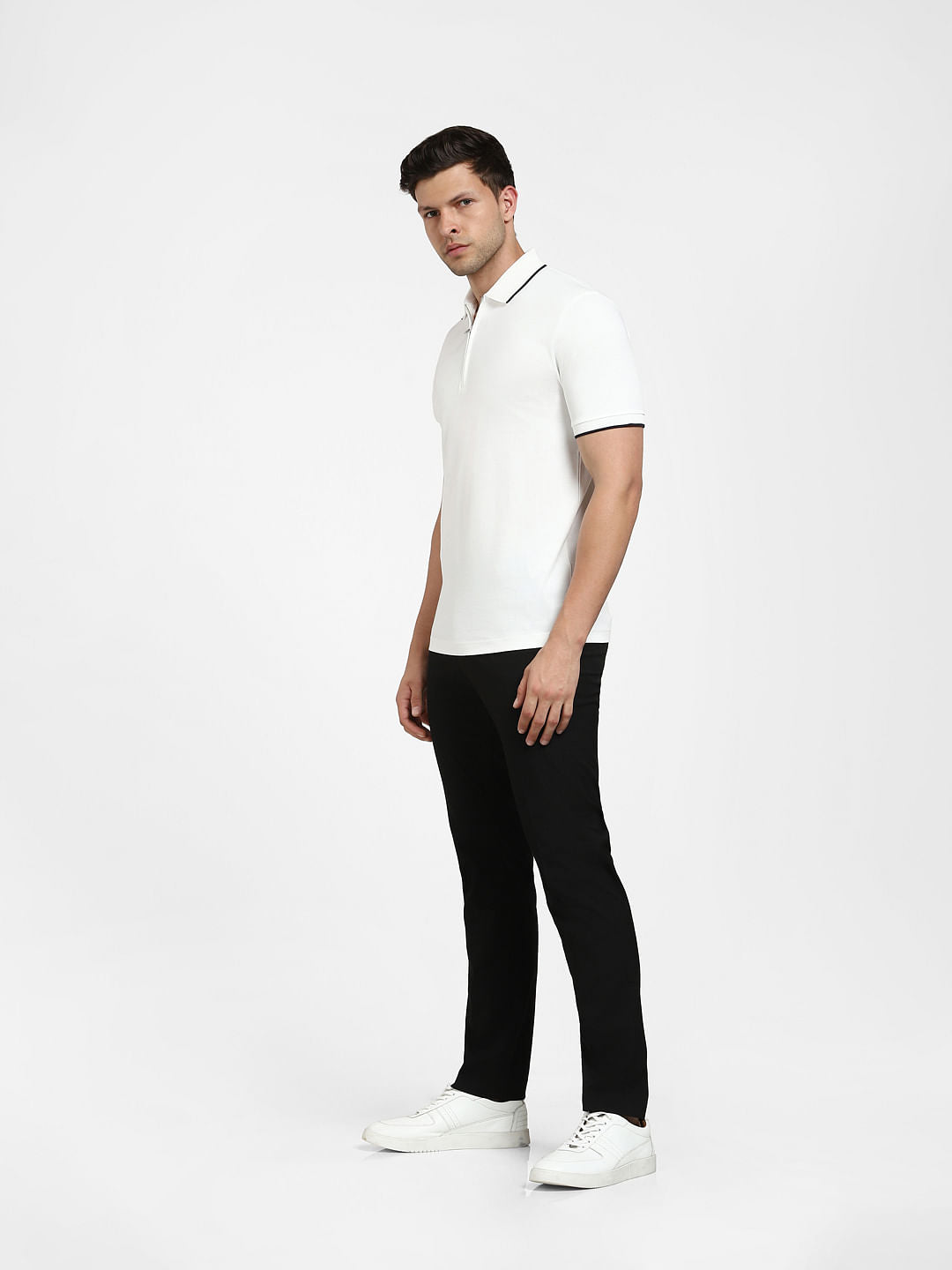 White Zip-Up Polo Neck T-shirt