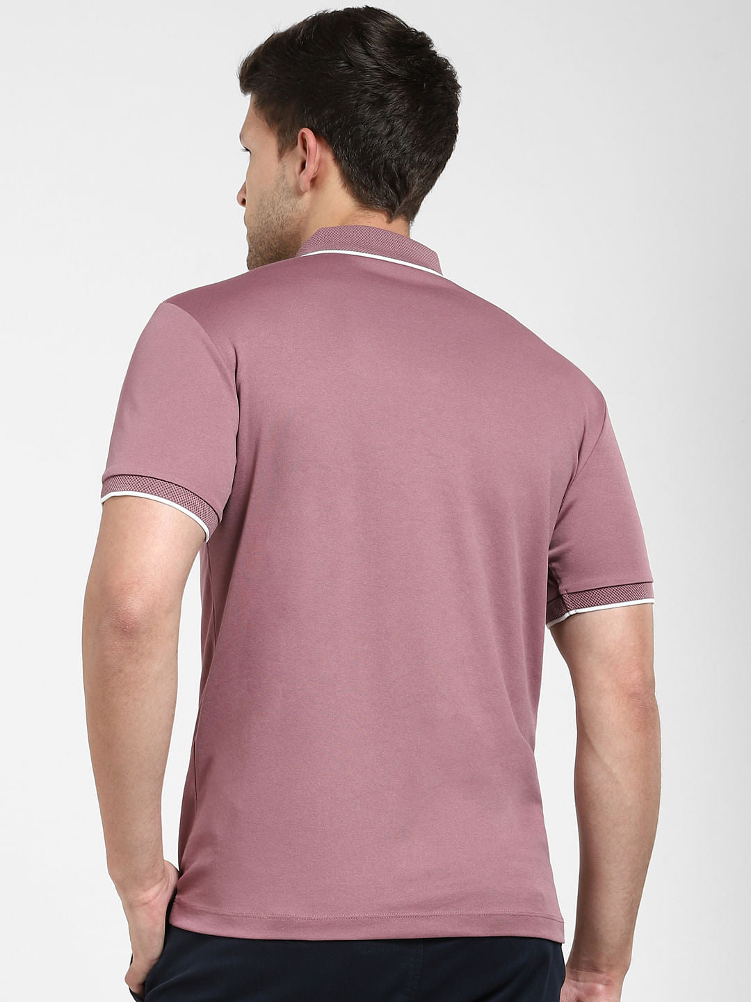 Mauve Zip-Up Polo Neck T-shirt