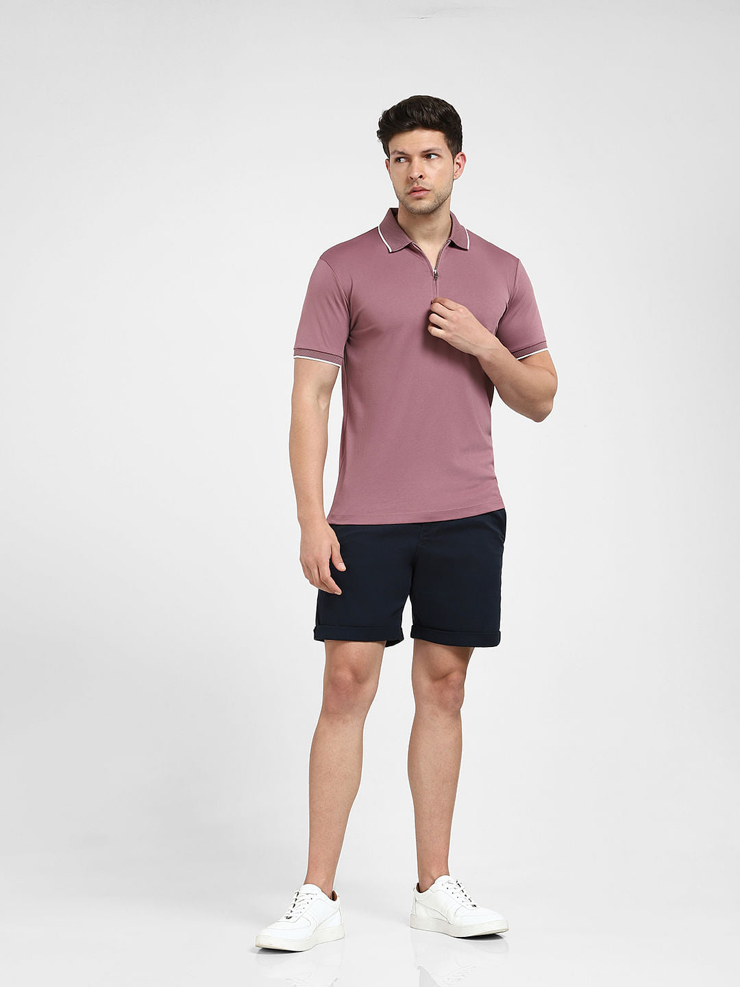 Mauve Zip-Up Polo Neck T-shirt