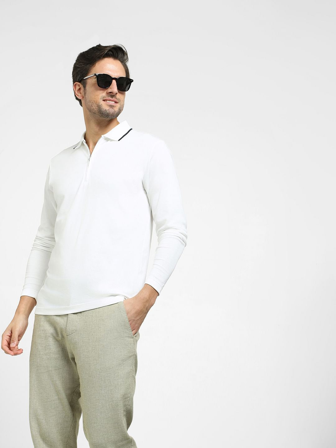 White Zip-Up Polo T-shirt