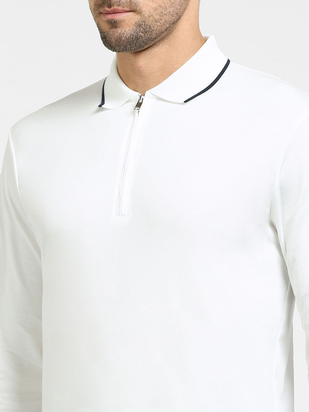 White Zip-Up Polo T-shirt