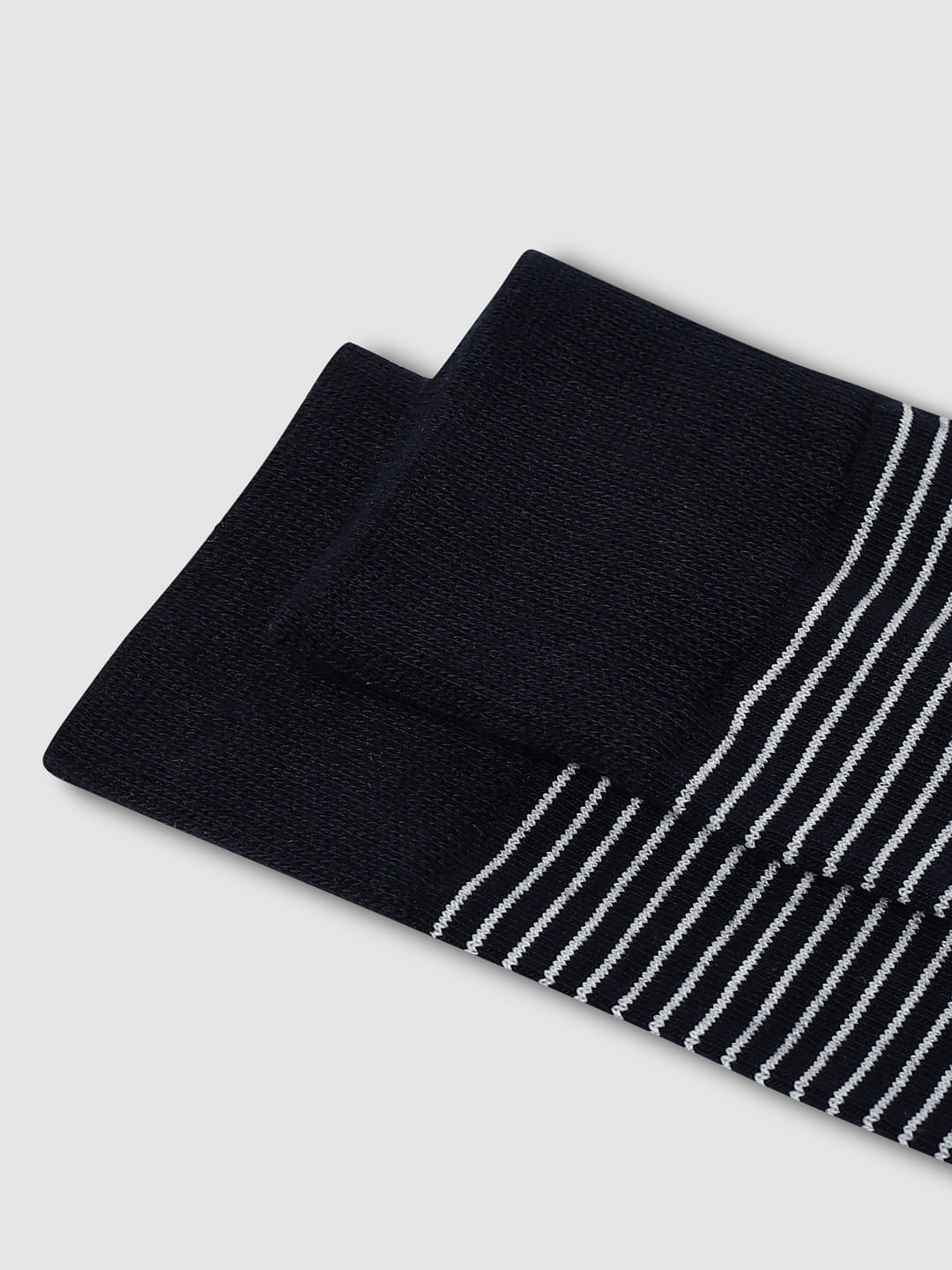 Navy Blue Striped Mid Length Socks