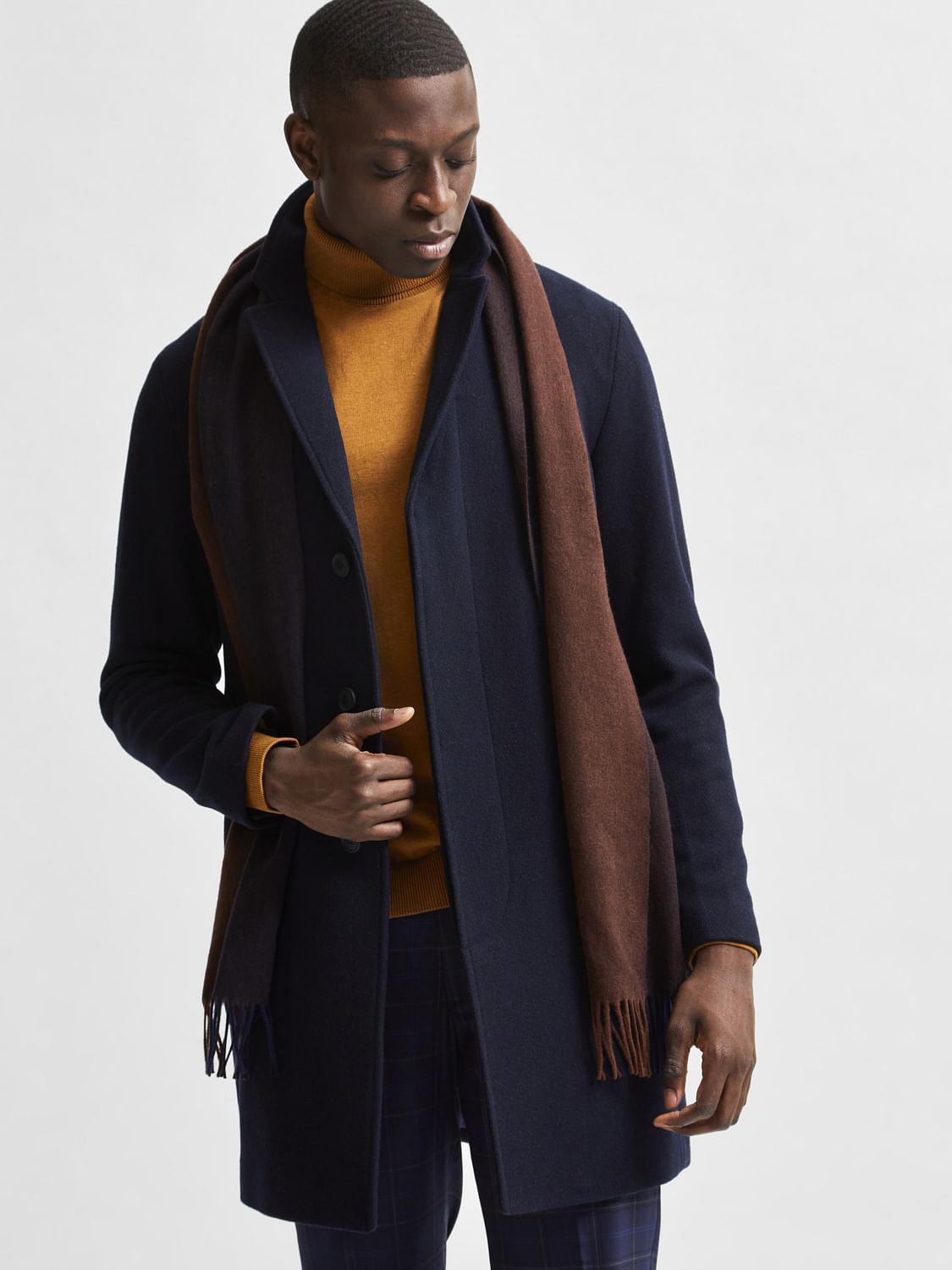 Navy Blue Woollen Long Coat