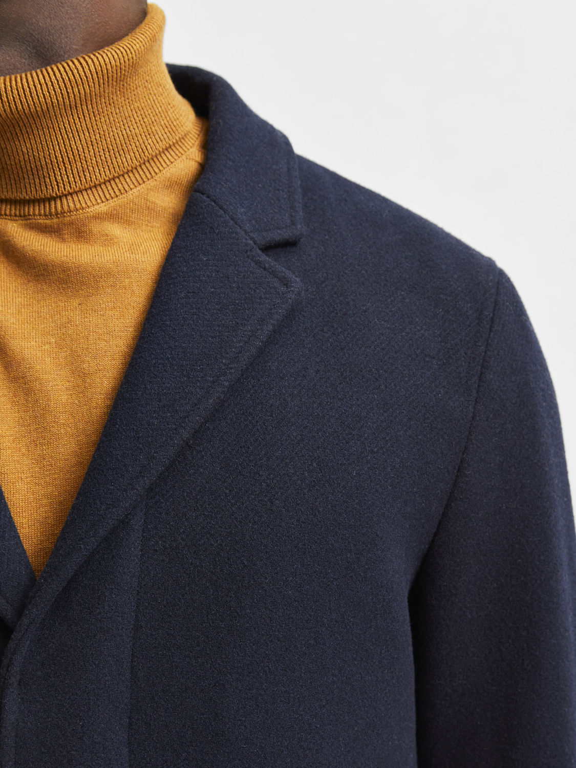 Navy Blue Woollen Long Coat