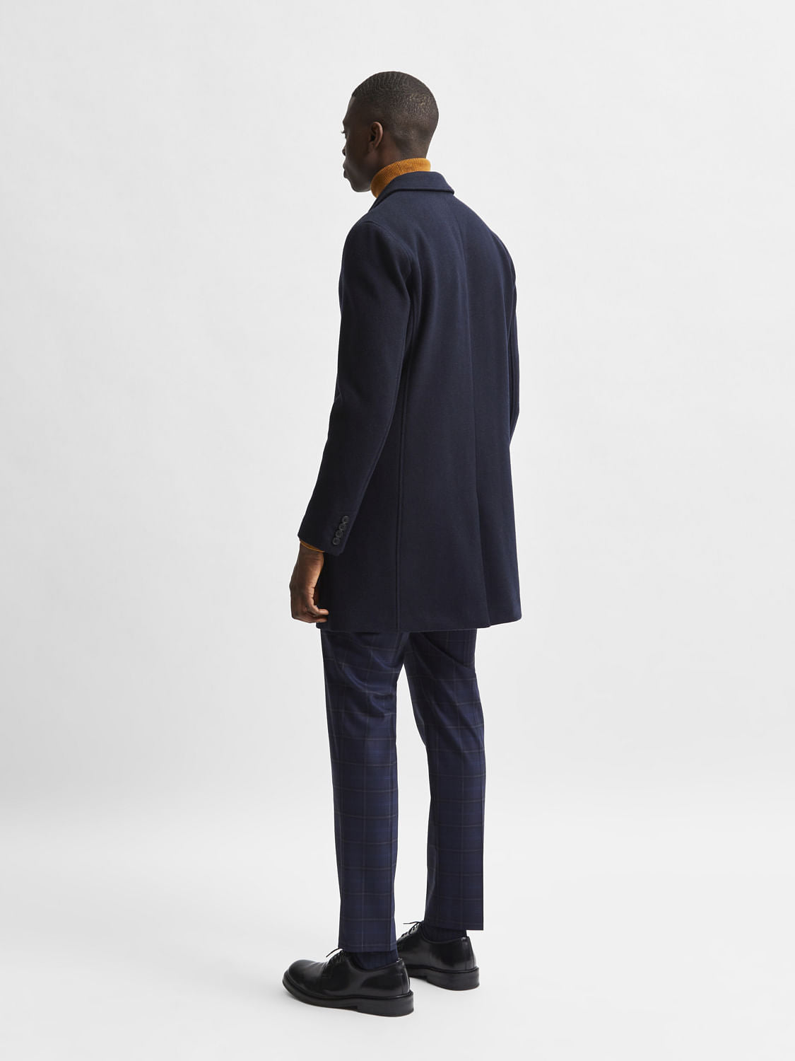 Navy Blue Woollen Long Coat