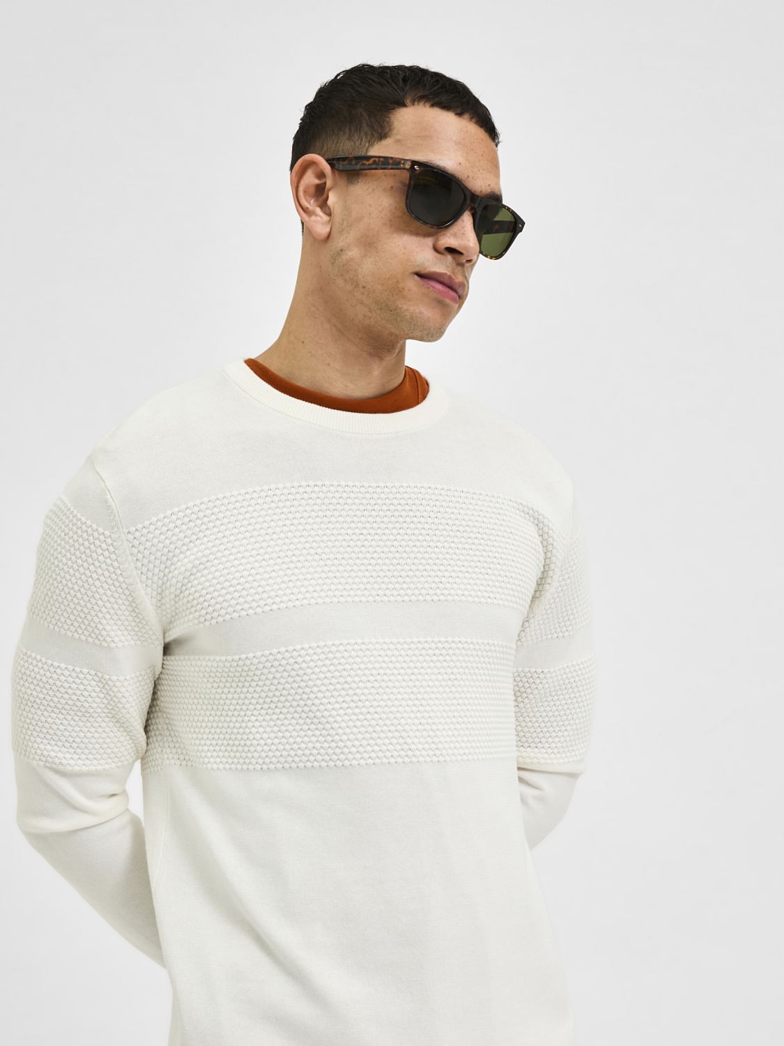 White Textured Pullover