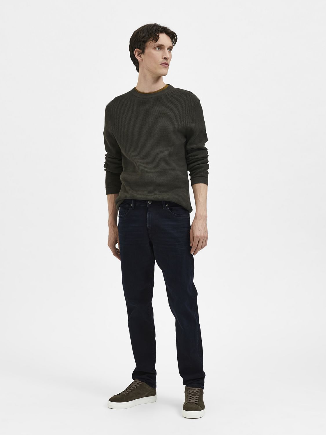 Dark Blue Mid Rise Scott Straight Fit Jeans