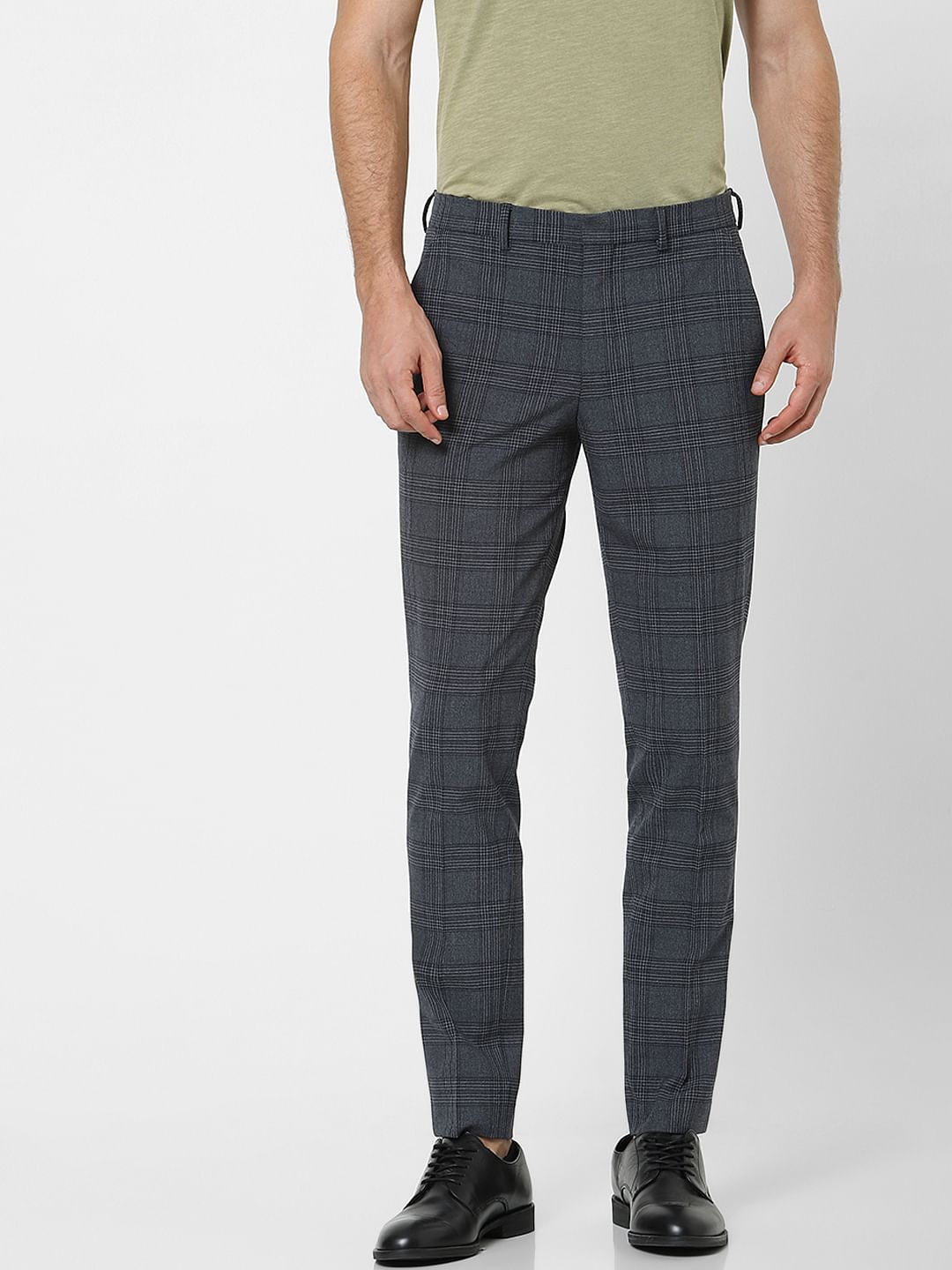 Dark Grey Check Slim Fit Suit Trousers
