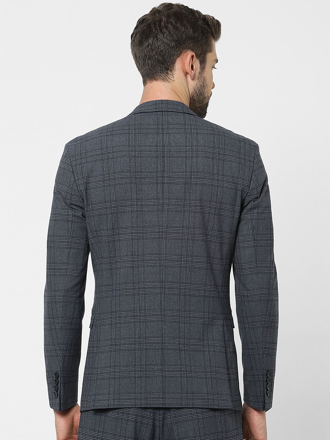 Dark Grey Check Slim Fit Suit Blazer