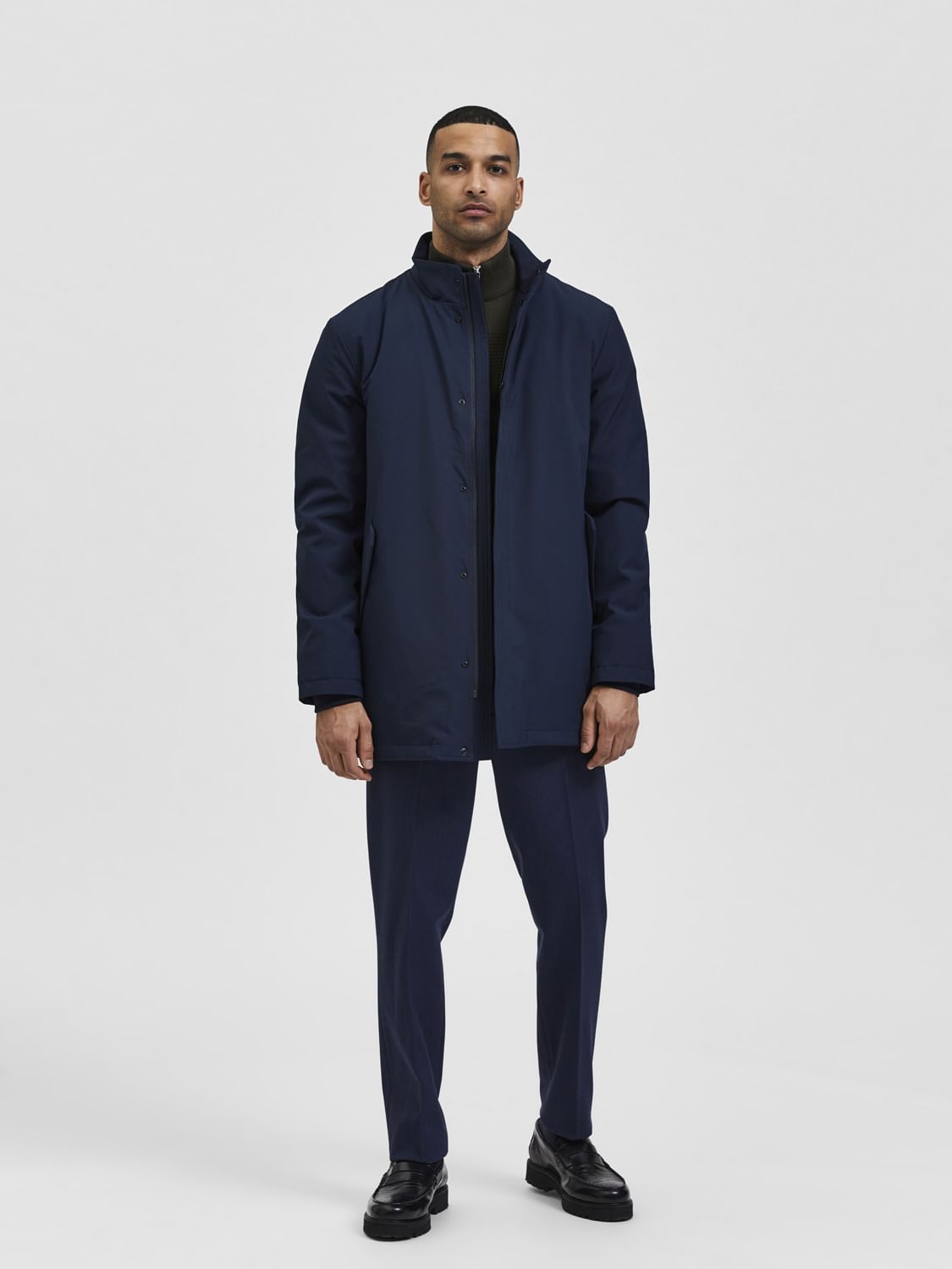 Buy Navy Blue High Neck Coat for Men Online