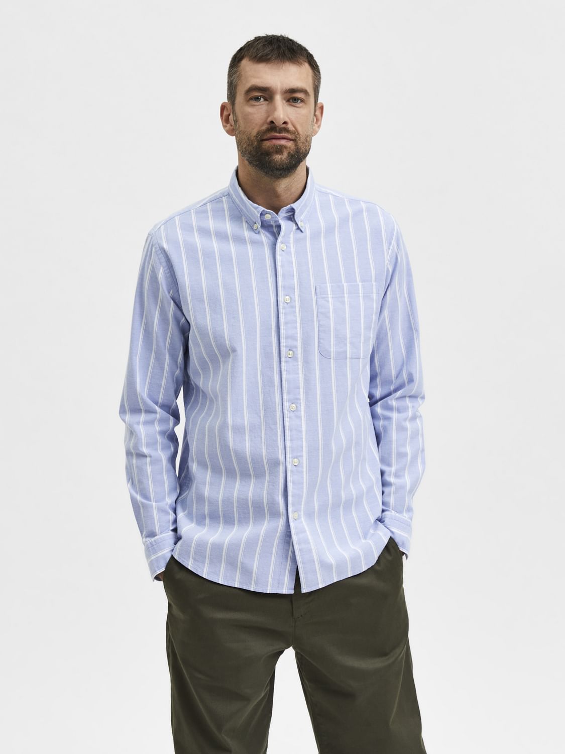 Light Blue Striped Full Sleeves Shirt