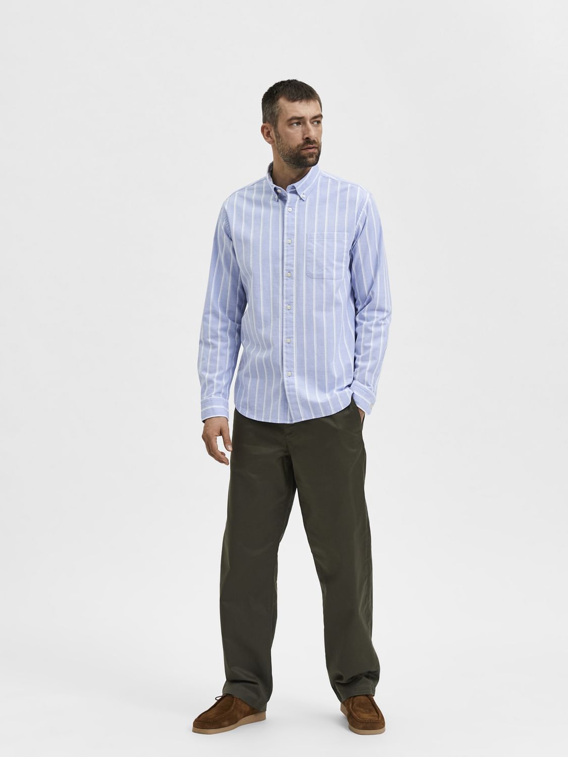 Light Blue Striped Full Sleeves Shirt