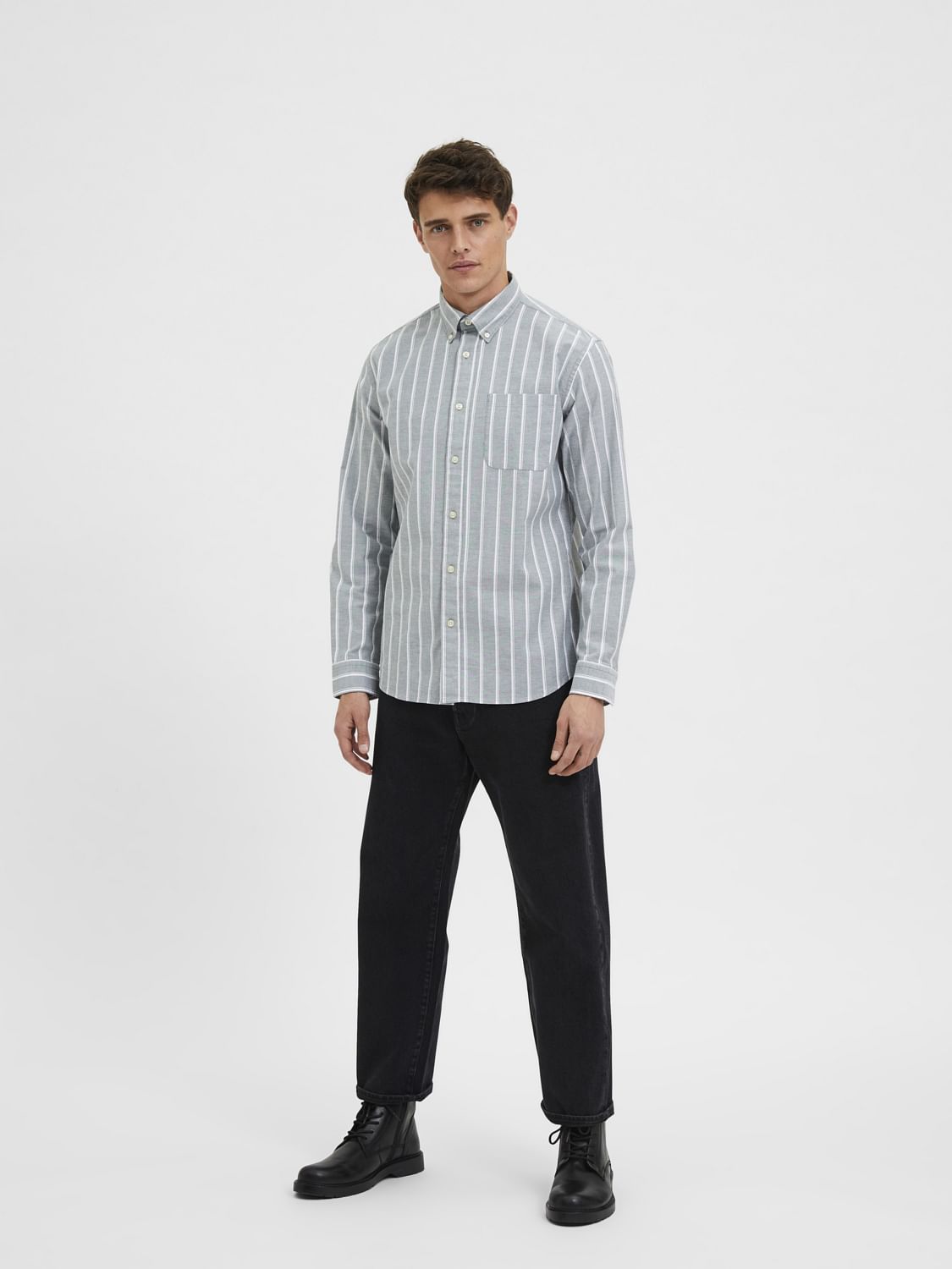 Light Green Striped Full Sleeves Shirt