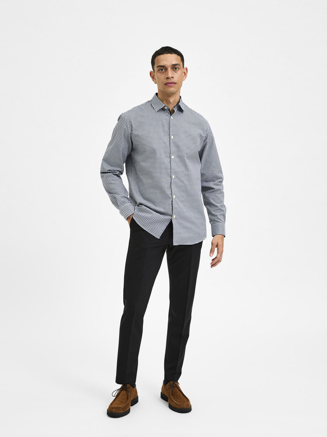 Navy Blue Check Full Sleeves Shirt