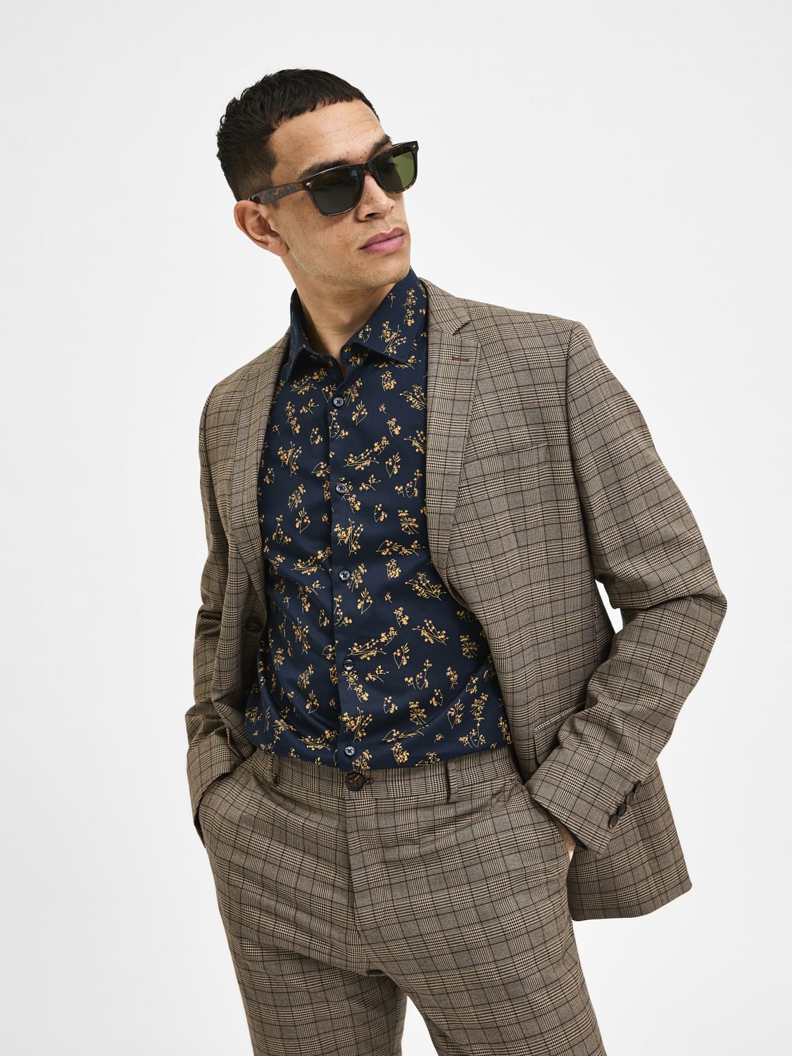 Navy Blue Floral Print Full Sleeves Shirt