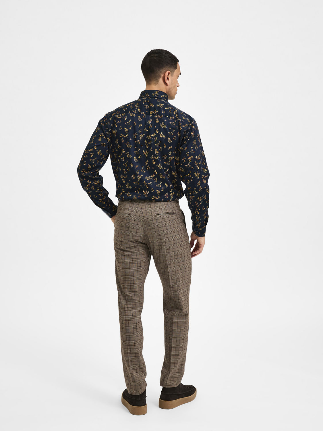 Navy Blue Floral Print Full Sleeves Shirt