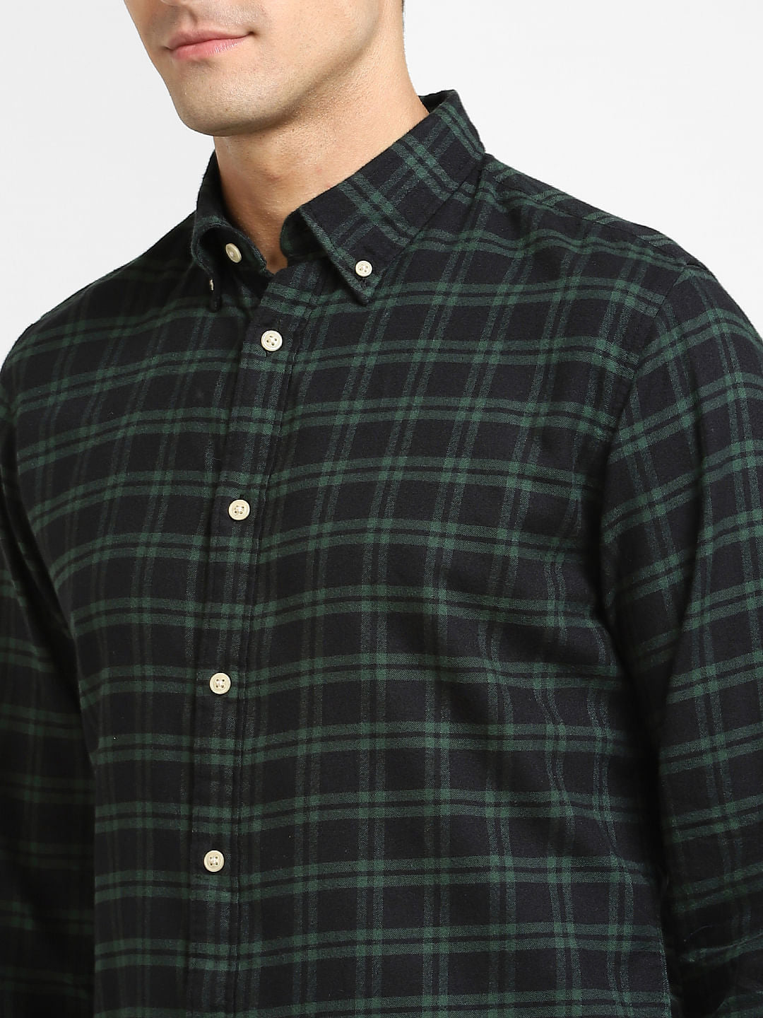 Green Checked Cotton Full Sleeves Shirt
