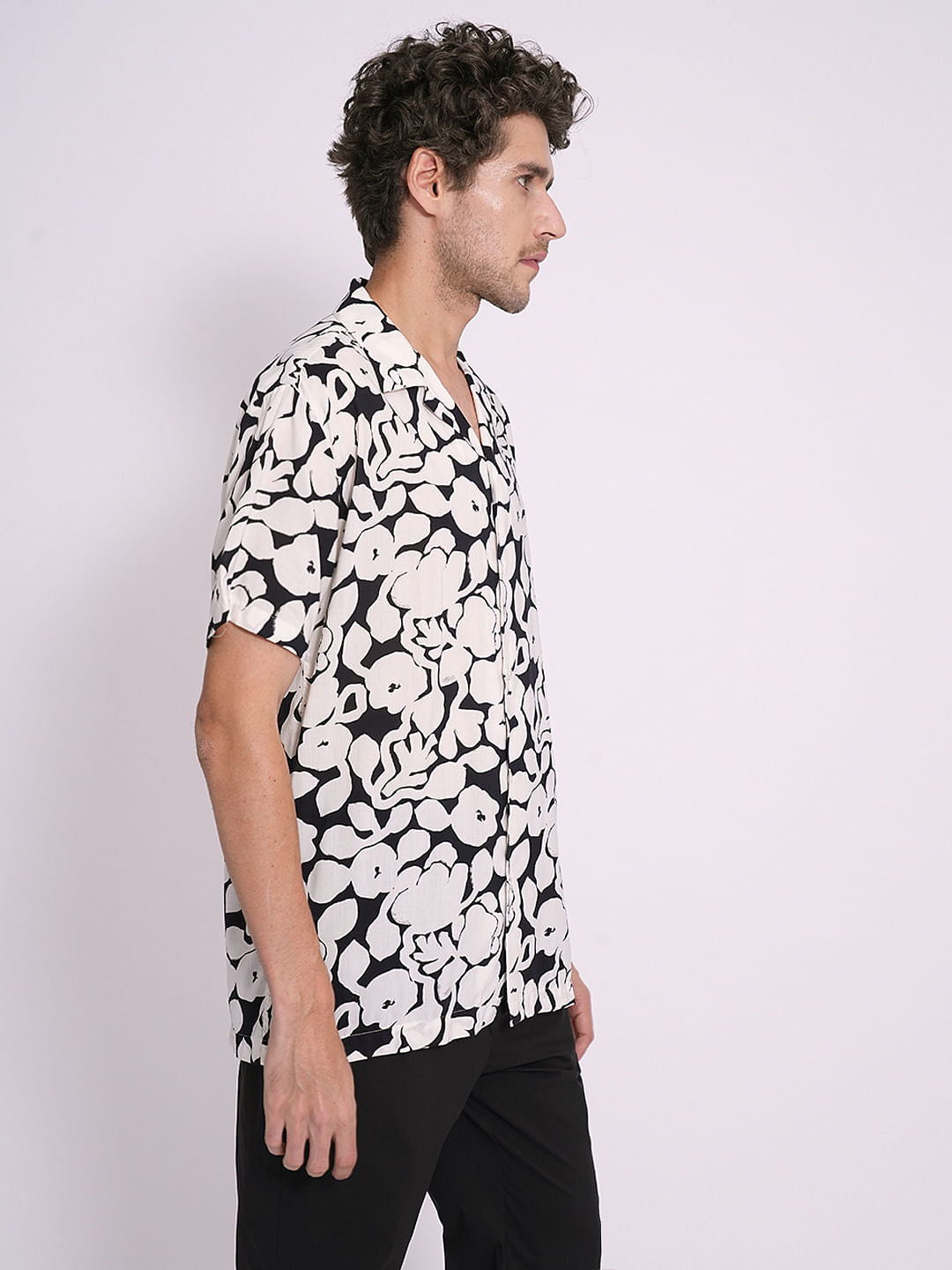 Black Printed Short Sleeves Shirt