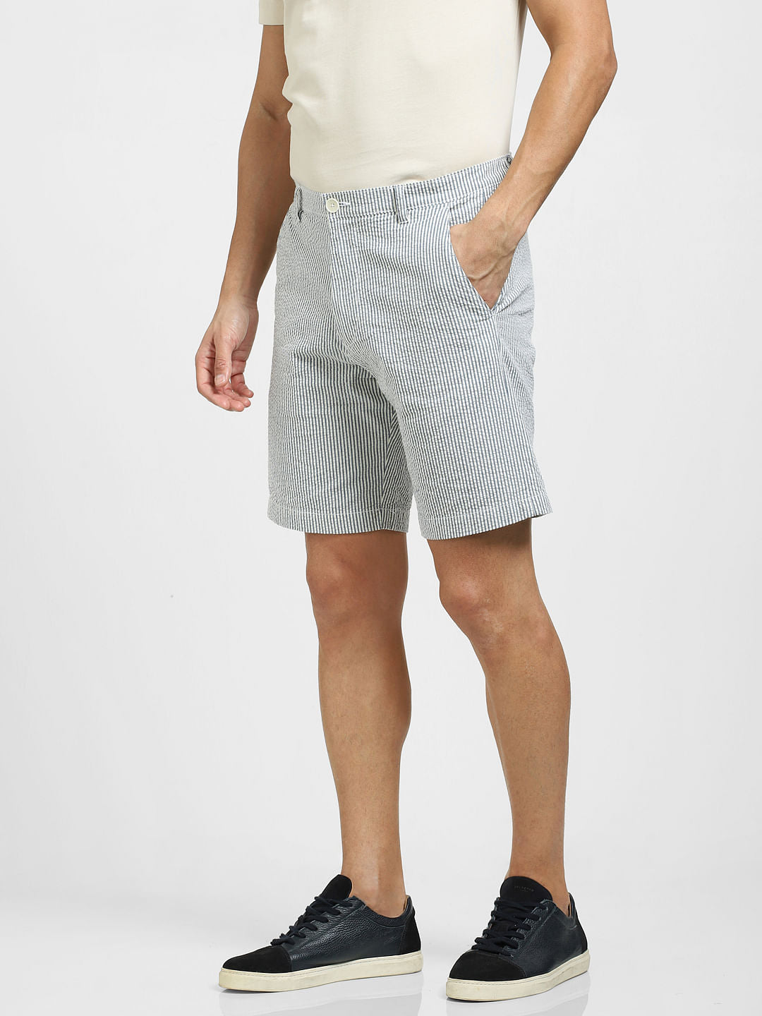 Blue Mid Rise Striped Chinos