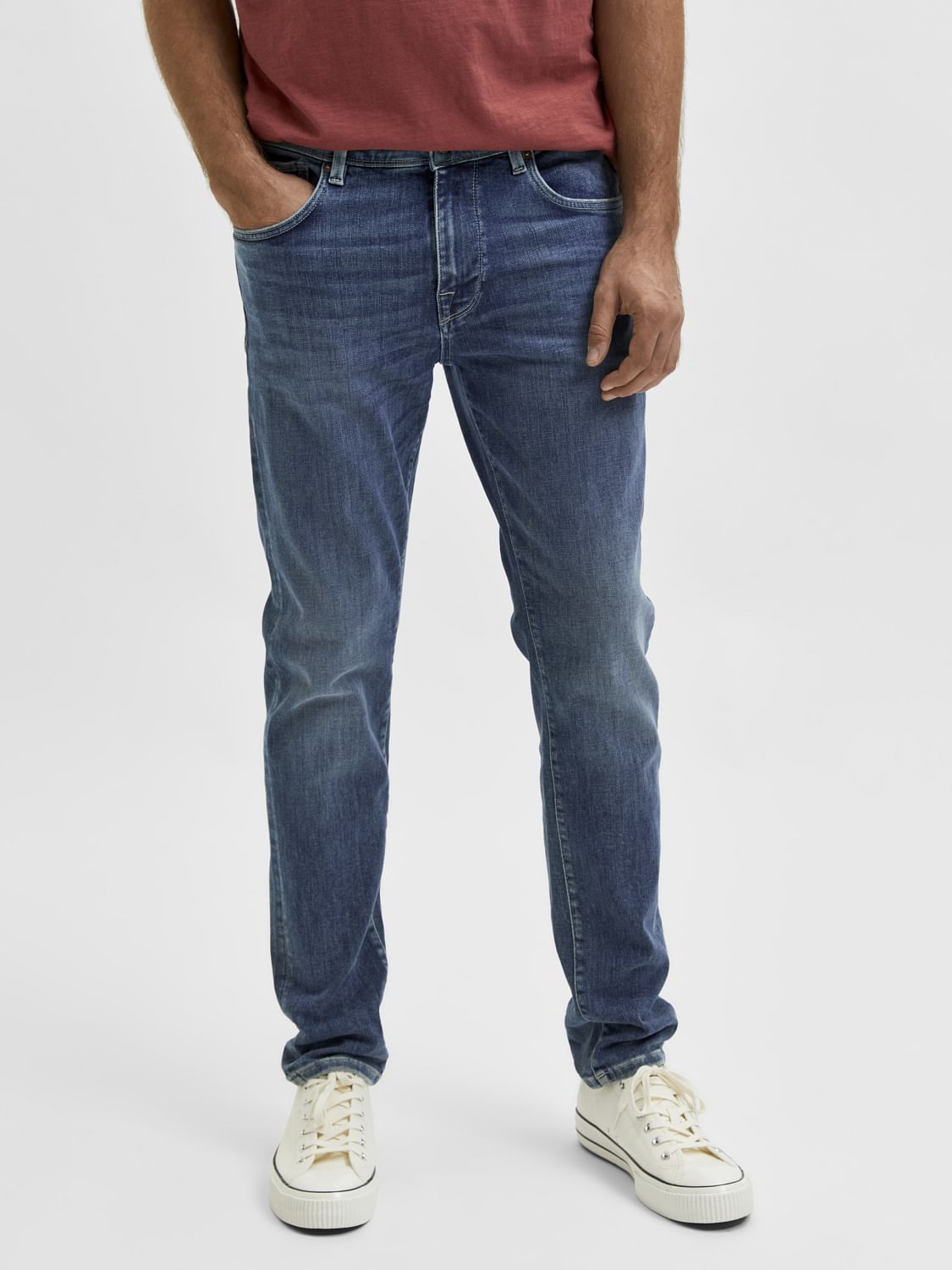 Blue Mid Rise Slim Jeans