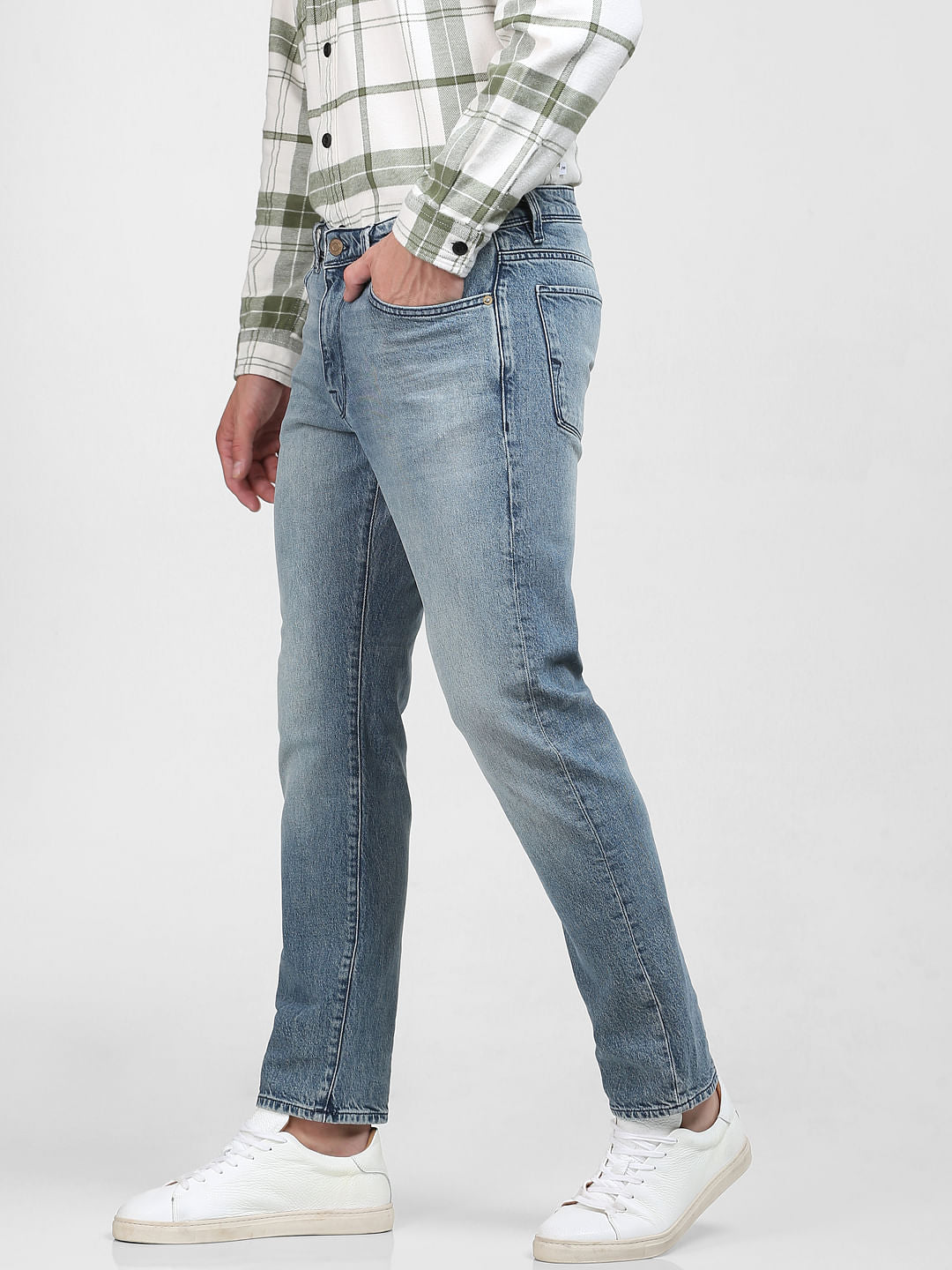 Blue Mid Rise Straight Jeans