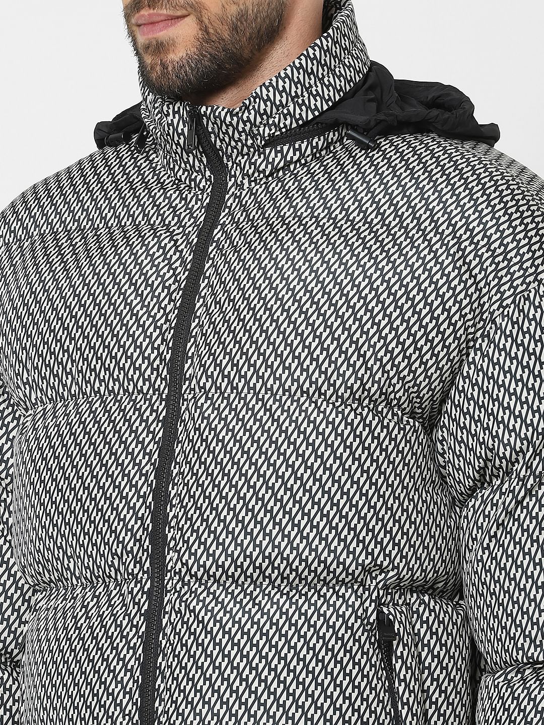 White Printed Hooded Puffer Jacket