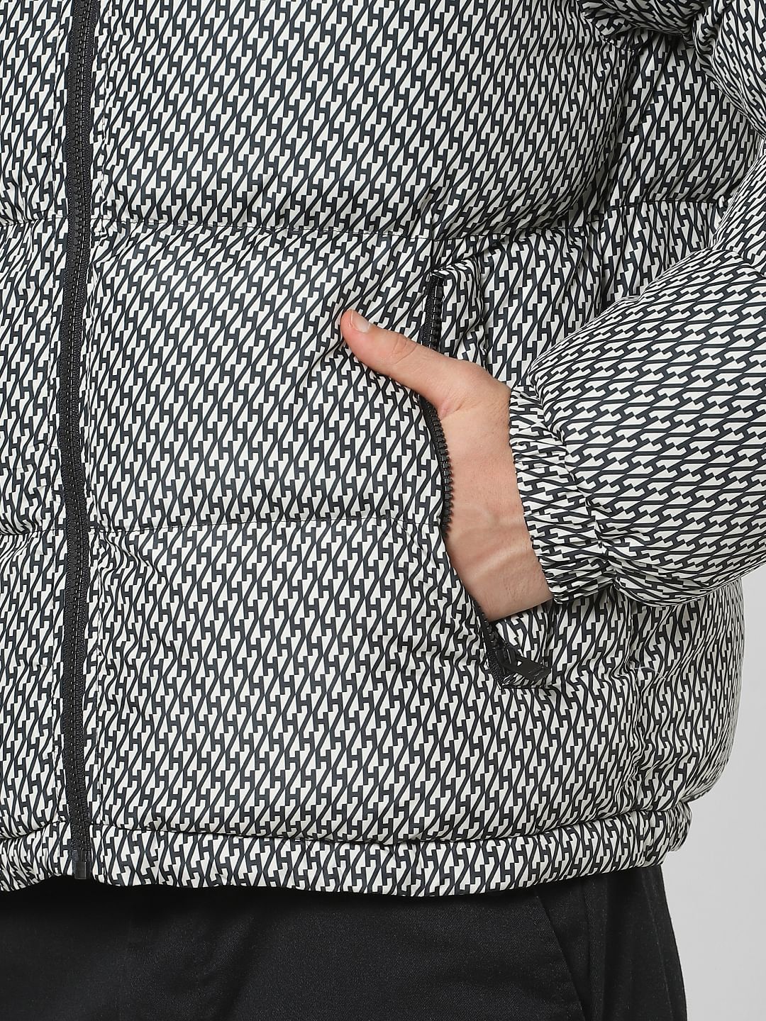White Printed Hooded Puffer Jacket