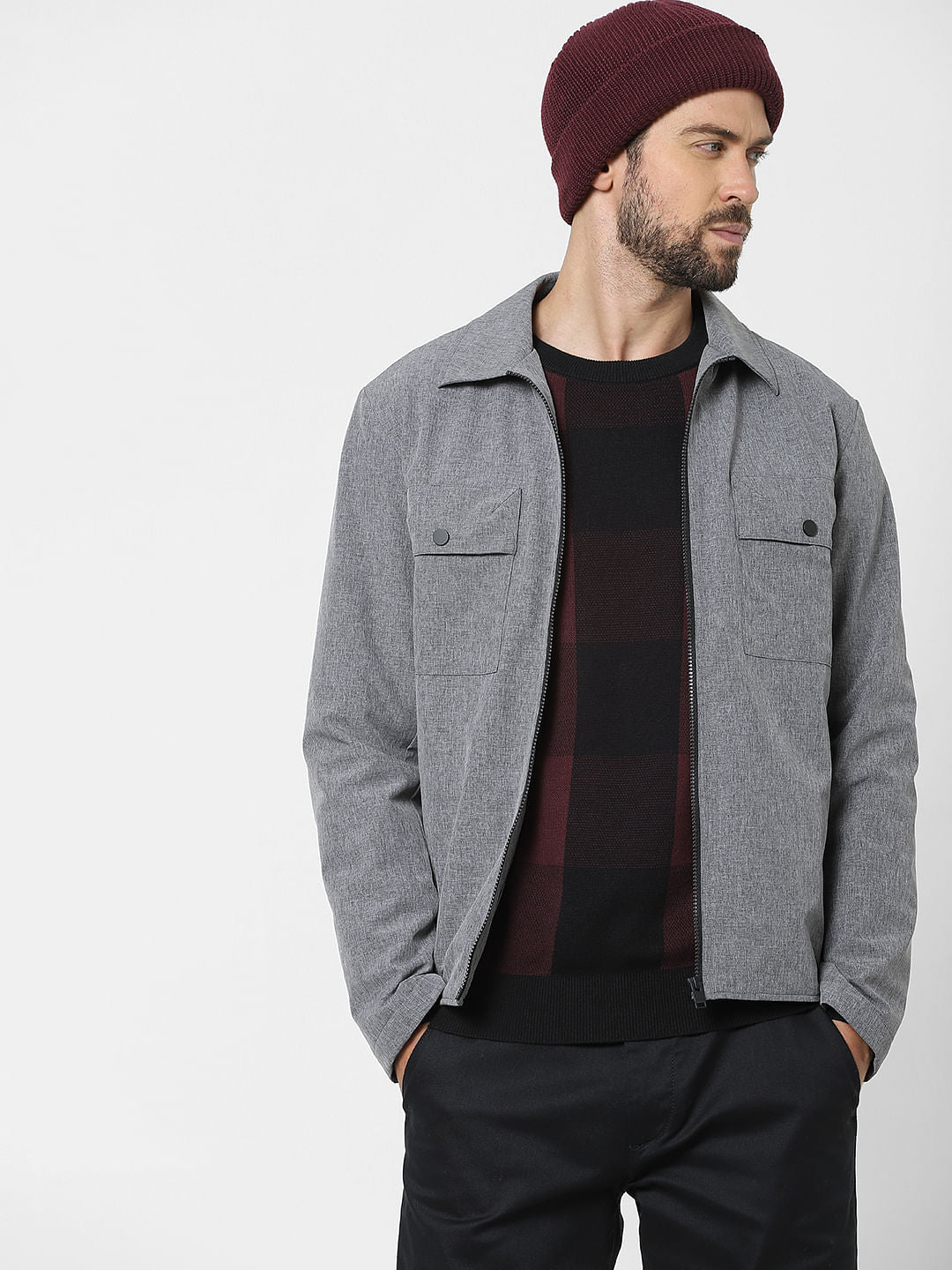 Maroon Check Organic Cotton Pullover