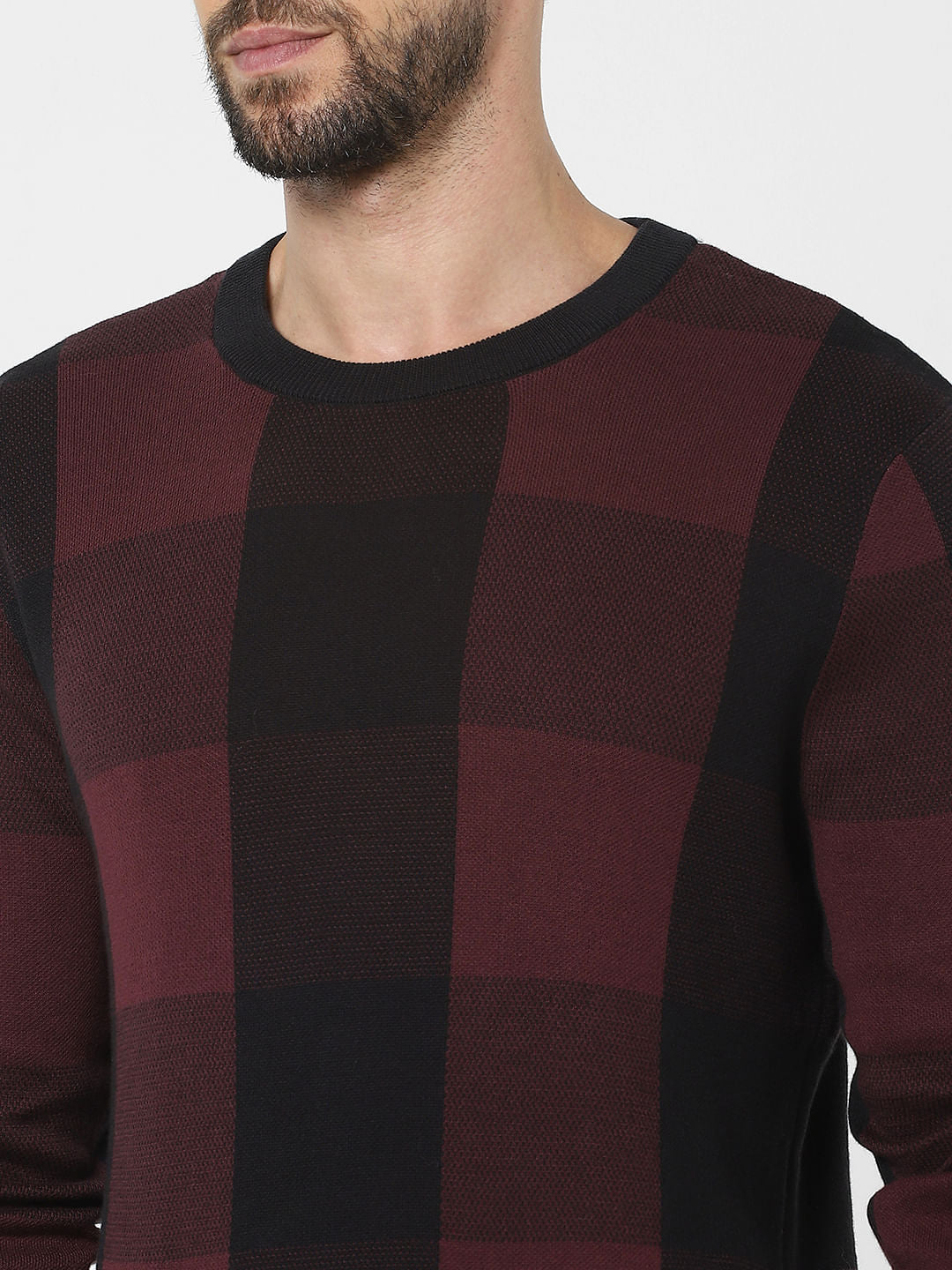 Maroon Check Organic Cotton Pullover