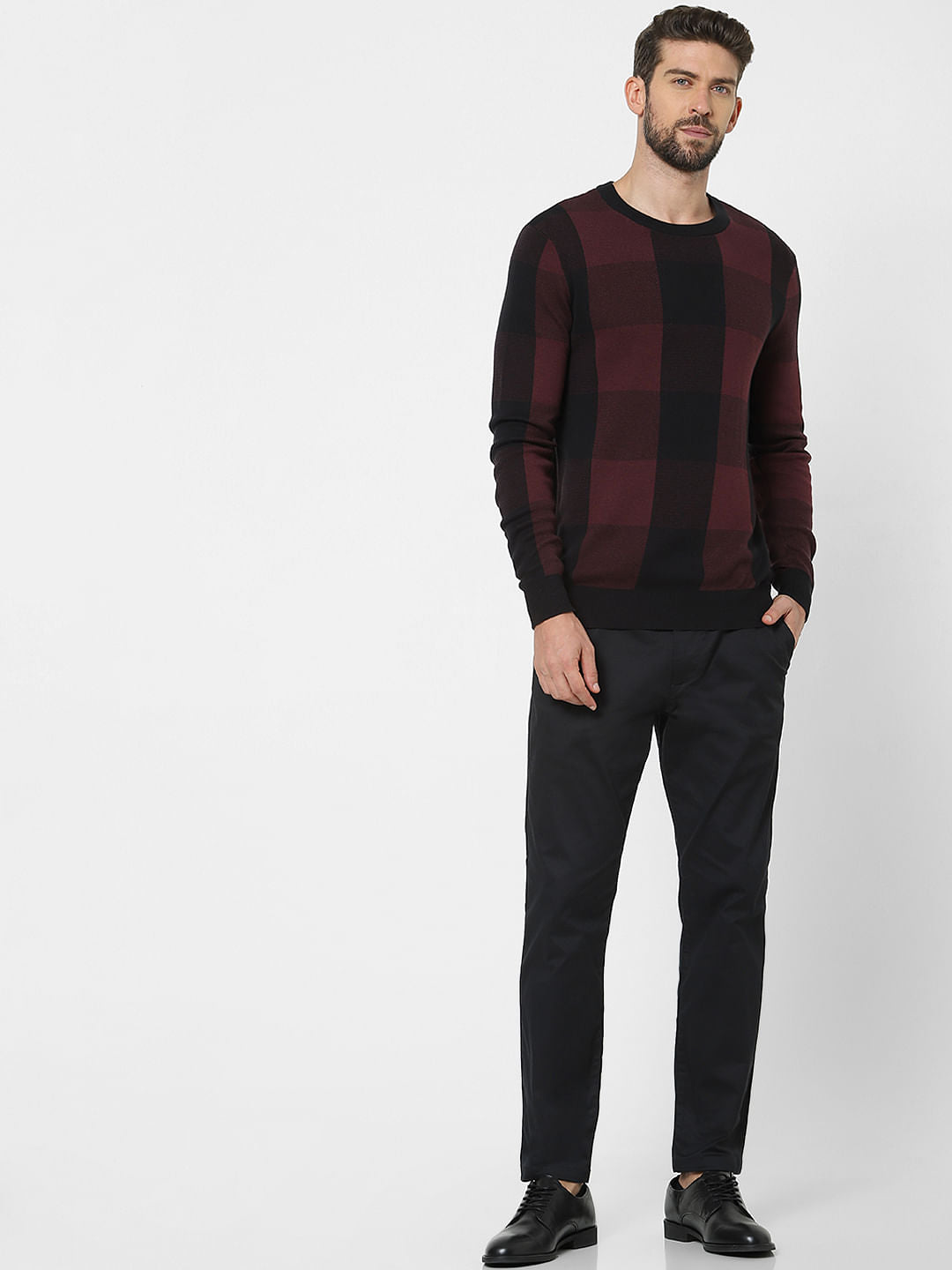 Maroon Check Organic Cotton Pullover