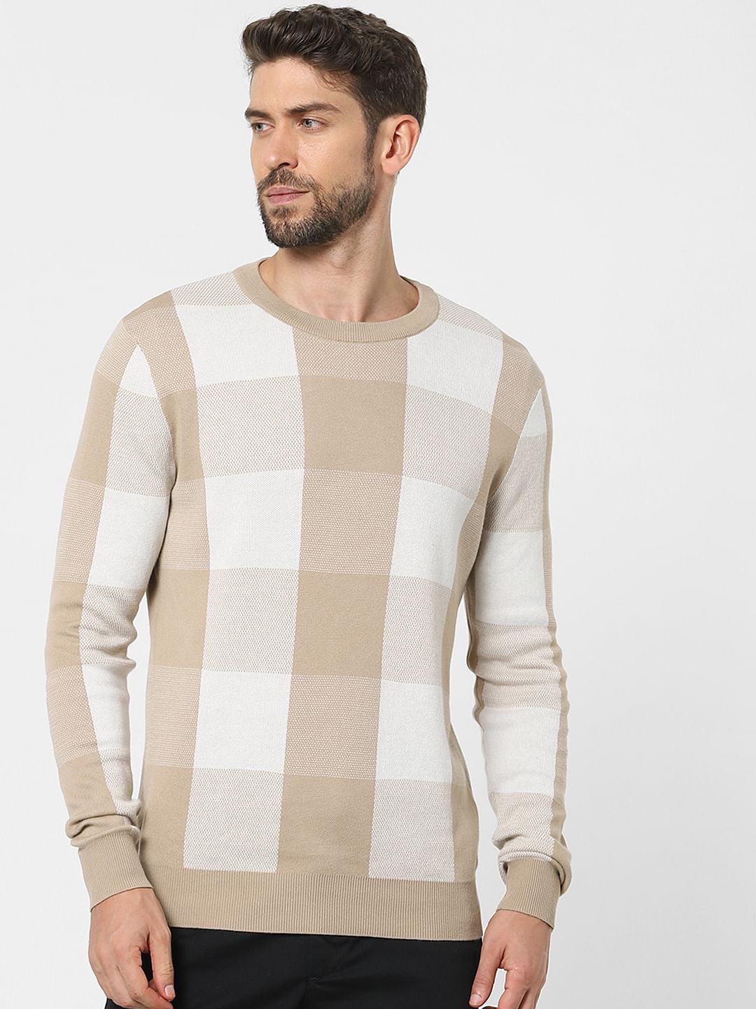 Beige Check Organic Cotton Pullover
