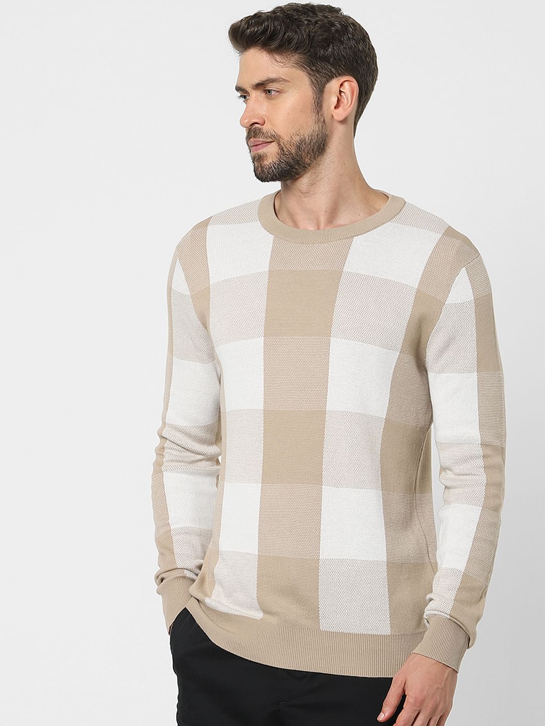 Beige Check Organic Cotton Pullover
