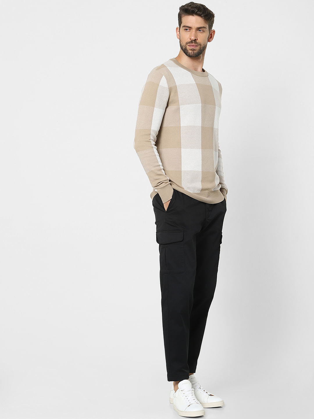 Beige Check Organic Cotton Pullover