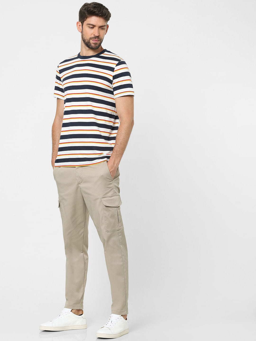 Blue Organic Cotton Striped Crew Neck T-Shirt