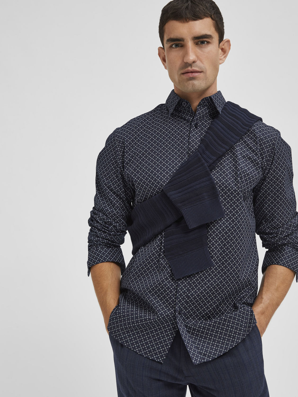 Blue Printed Full Sleeves Shirt