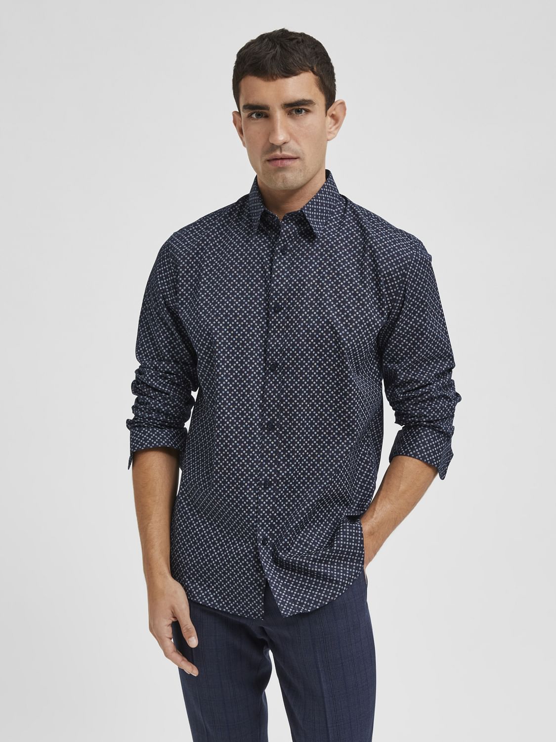 Blue Printed Full Sleeves Shirt