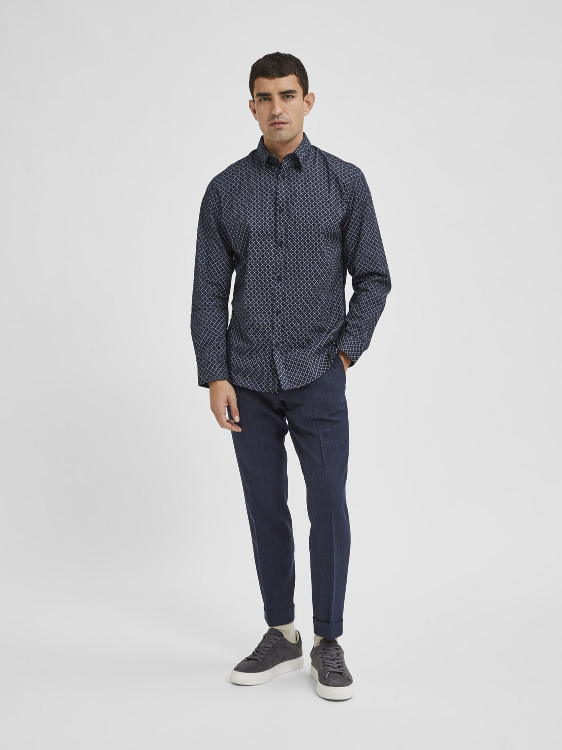 Blue Printed Full Sleeves Shirt