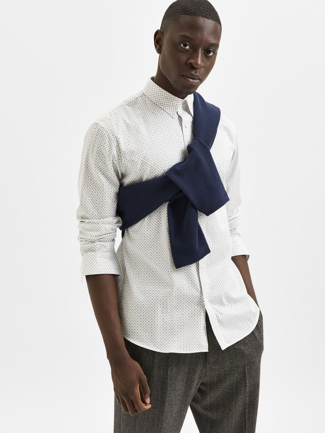 White Printed Full Sleeves Shirt