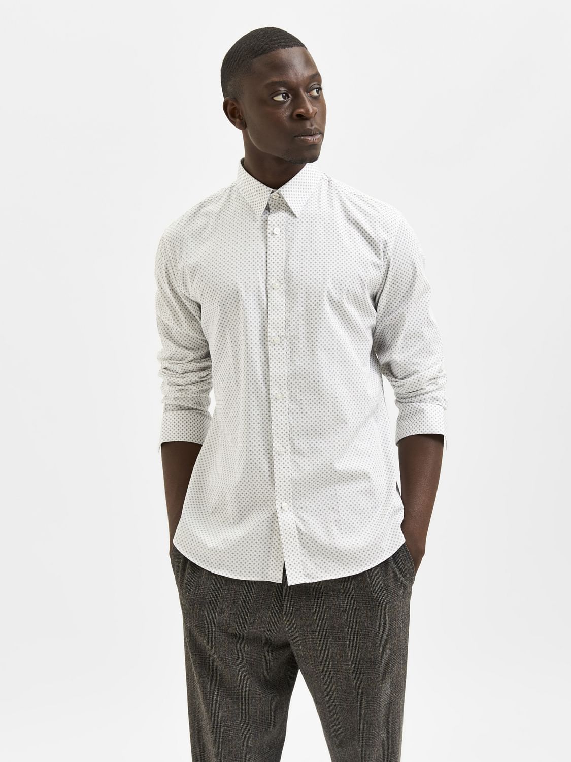 White Printed Full Sleeves Shirt