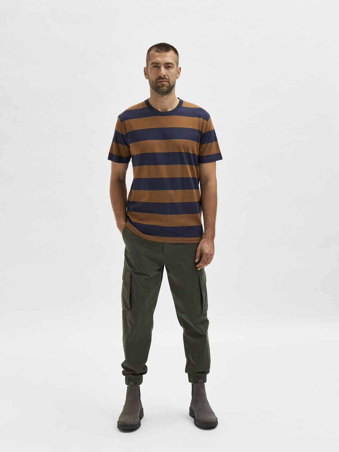 Brown Striped Crew Neck T-Shirt