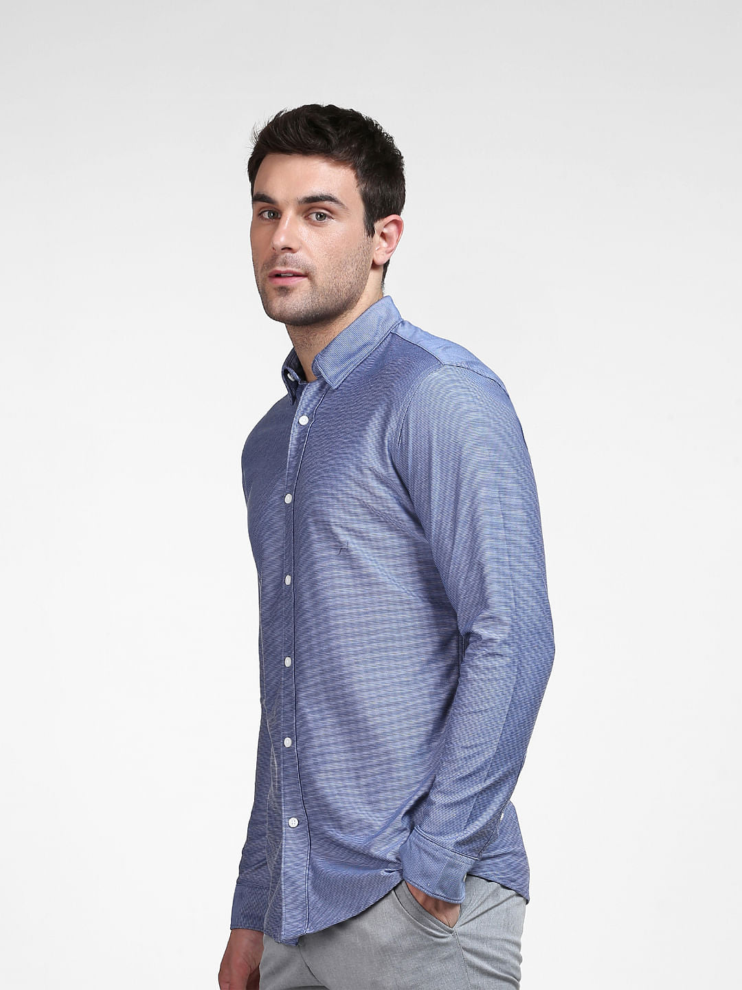 Blue Striped Full Sleeves Shirt