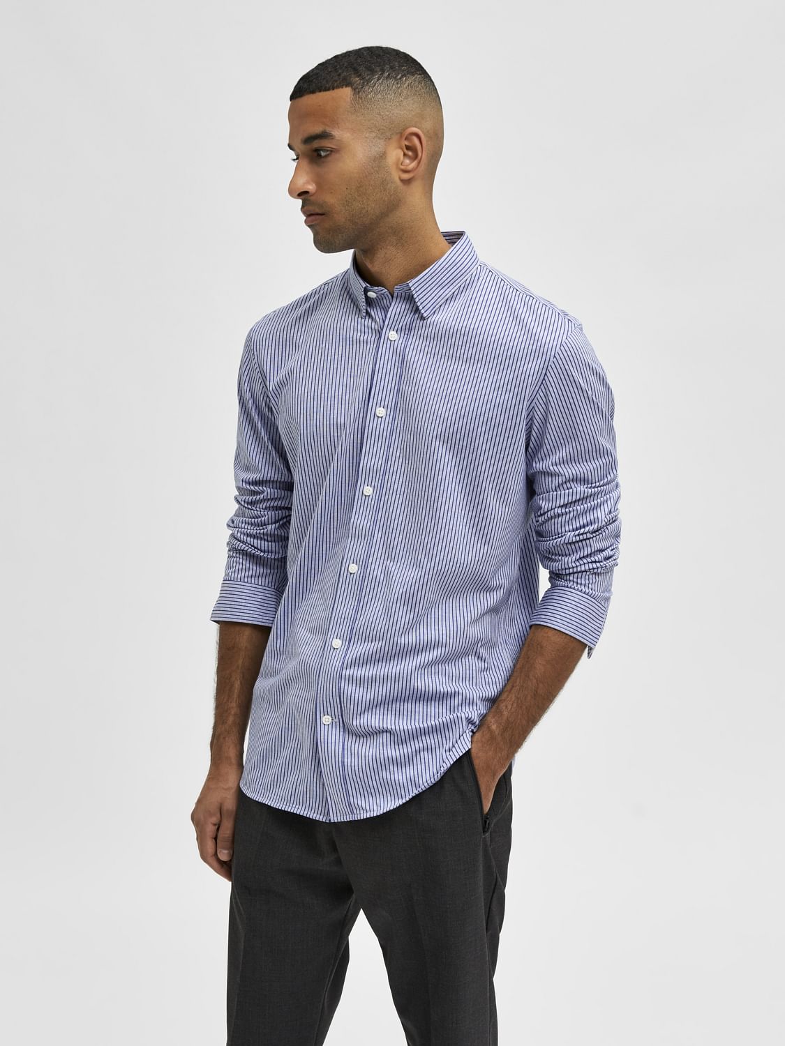 Blue Striped Full Sleeves Shirt
