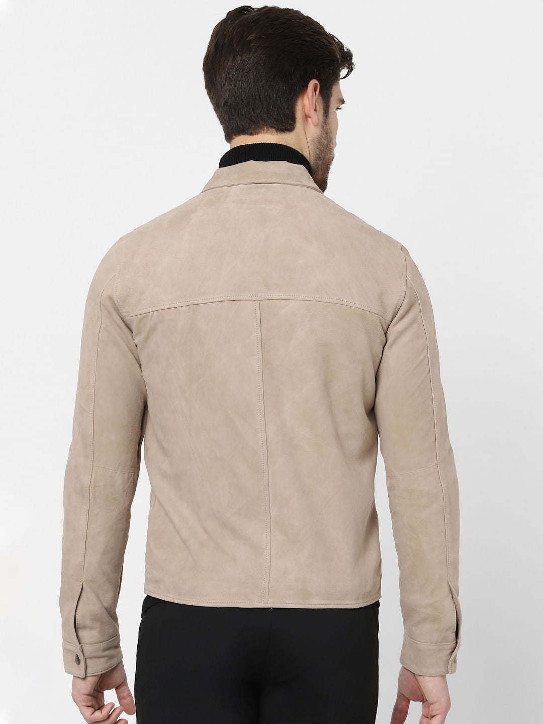 Beige Suede Bomber Jacket