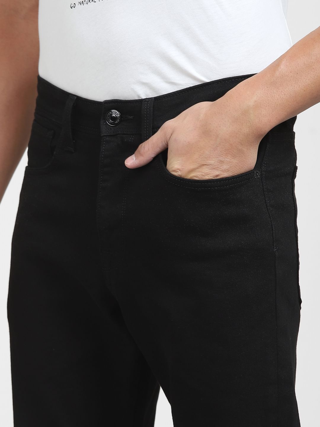 Black Mid Rise Straight Fit Jeans