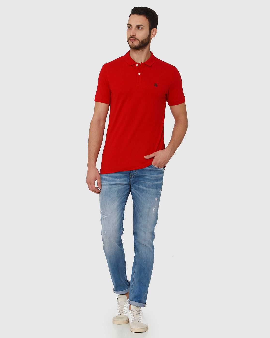 Red Slim Fit Polo Neck T-Shirt