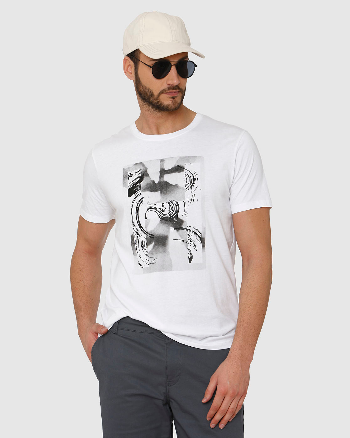 White Graphic Print Crew Neck T-Shirt